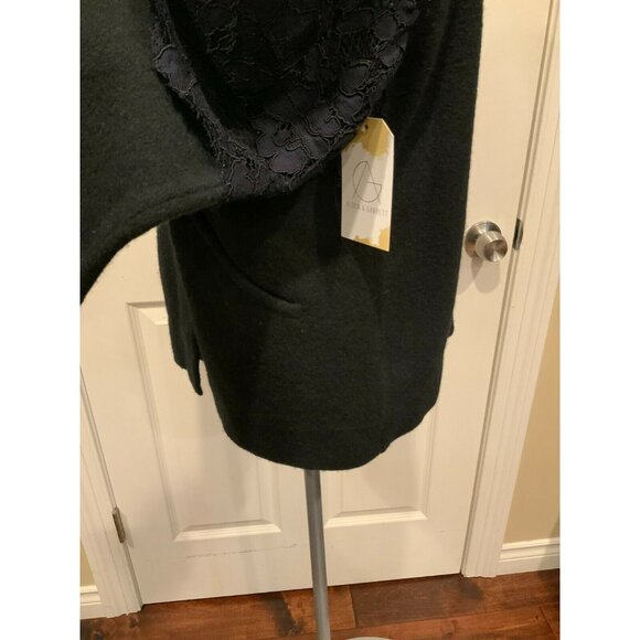 Field Flower Black 100% Wool Navy Blue Floral Lace Jacket, Size XS - Picture 7 of 10